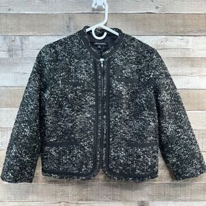 A. Giannetti Womens Charcoal Grey Boucle Full Zip Blazer Jacket Size M
